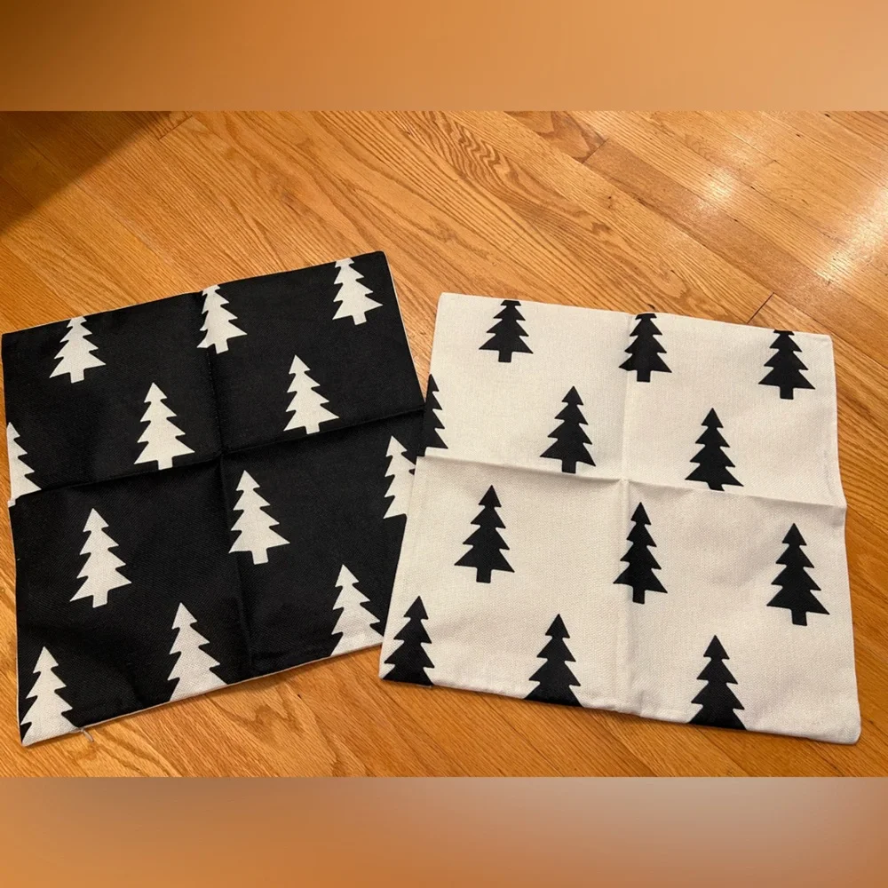 Holiday Christmas Black and White Tree Pattern pillow covers